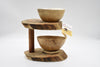 Cafetera rustica con base de madera y taza de guaje hecha a mano 