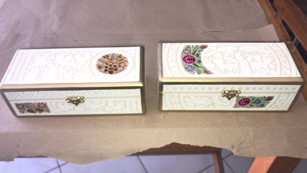 Caja de Olinala cuadrada blanca pintada a mano 