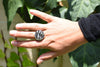 Juego de aretes, dije y anillo de plata ajustable artesanal mexicana redondos corrugados