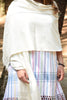 Rebozo artesanal blanco tejido en telar de cintura termico